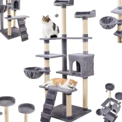 Ecosa XXL Katzenbaum Kratzbaum groß 170cm Kletterturm mit mehreren Plattformen