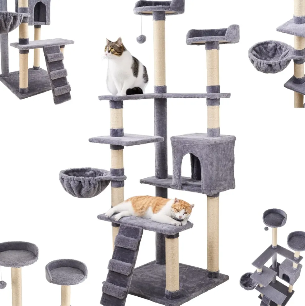 Ecosa XXL Katzenbaum Kratzbaum groß 170cm Kletterturm mit mehreren Plattformen