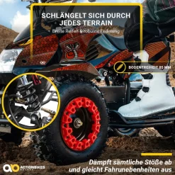 Elektro-Kinderquad Cobra, 800 Watt, bis 24 km/h, ab 8 Jahren, Federung, 3x 12V-Akku, Scheibenbremsen (Rot/Schwarz)