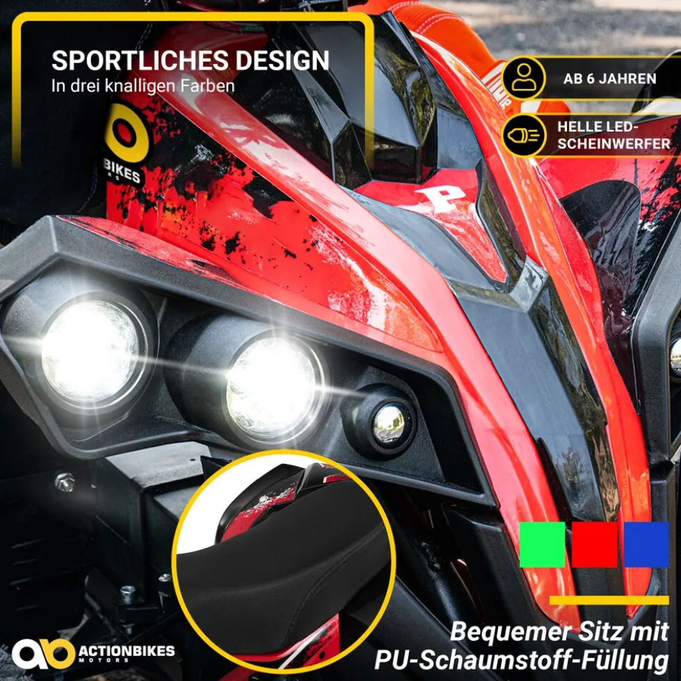 Elektro-Kinderquad Reneblade, Mini-Quad mit 1000 Watt, Federung, Scheibenbremsen, drosselbar, LEDs (Classic, Schwarz/Blau)