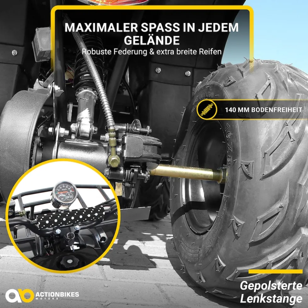 Elektro-Kinderquad S-8 Farmer, Midi-Quad mit 1000 Watt, Scheiben-/Trommelbremsen, bis 20 km/h, ab 8 (Schwarz)