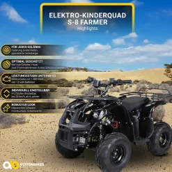 Elektro-Kinderquad S-8 Farmer, Midi-Quad mit 1000 Watt, Scheiben-/Trommelbremsen, bis 20 km/h, ab 8 (Schwarz)