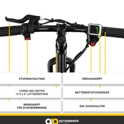 Elektro-Laufrad, 12 Zoll, Kinder-Balance-Bike m. 250 Watt, Scheibenbremsen, 3 Geschwindigkeitsstufen (Gelb)