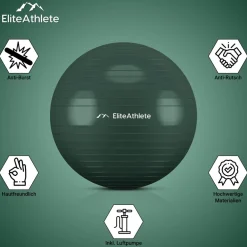 EliteAthlete® Gymnastikball Sitzball Büro ergonomisch mit Anti Burst System - Fitness Yoga Pilates Schwangerschaft - Schwangerschaftsball Fitnessball Yogaball - Yoga Ball inkl. Luftpumpe - Forest 55cm