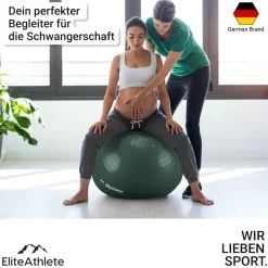 EliteAthlete® Gymnastikball Sitzball Büro ergonomisch mit Anti Burst System - Fitness Yoga Pilates Schwangerschaft - Schwangerschaftsball Fitnessball Yogaball - Yoga Ball inkl. Luftpumpe - Forest 55cm