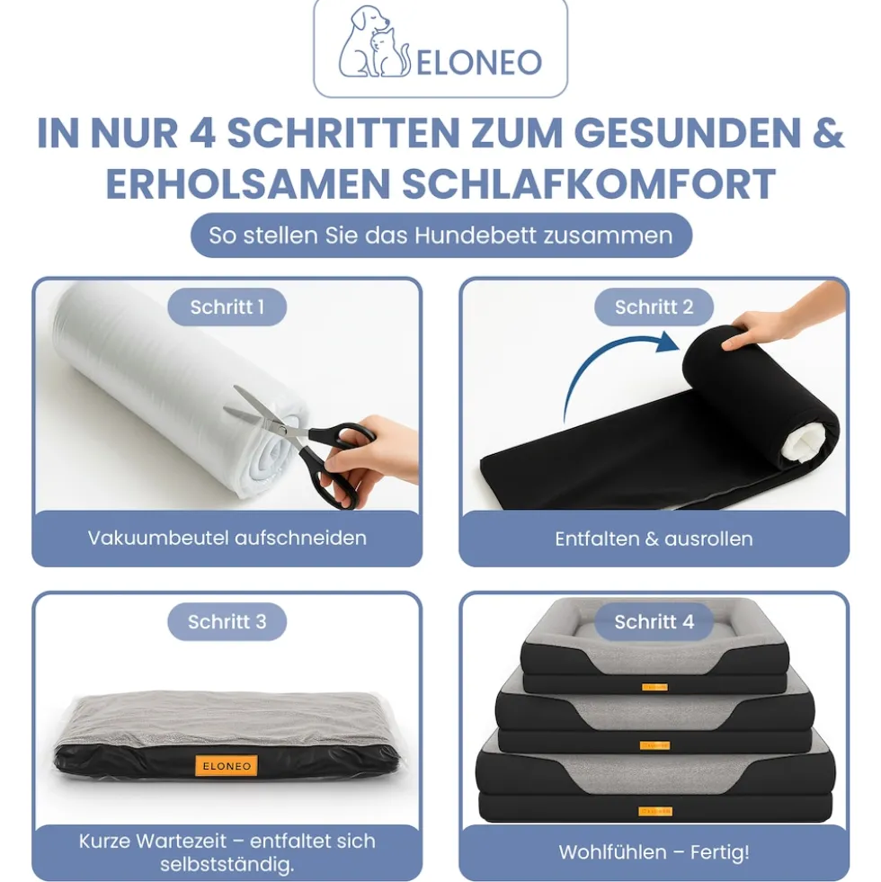 ELONEO Orthopädisches Hundebett, Schwarz - Größe S