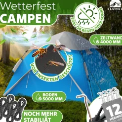 ELONEO Wurfzelt, 2-4 Personen Pop Up Zelt wasserdichtes Campingzelt schnellaufbau Zelt, Blau/Grau