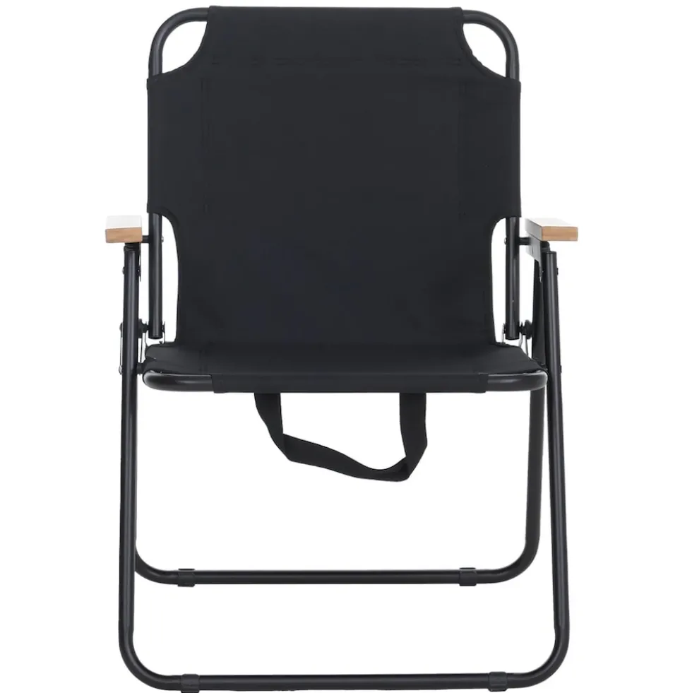 2er-Set Campingstuhl MCW-Q43, Gartenstuhl Balkonstuhl Freizeitstuhl, klappbar Bambus Metall Stoff/Textil ~ schwarz