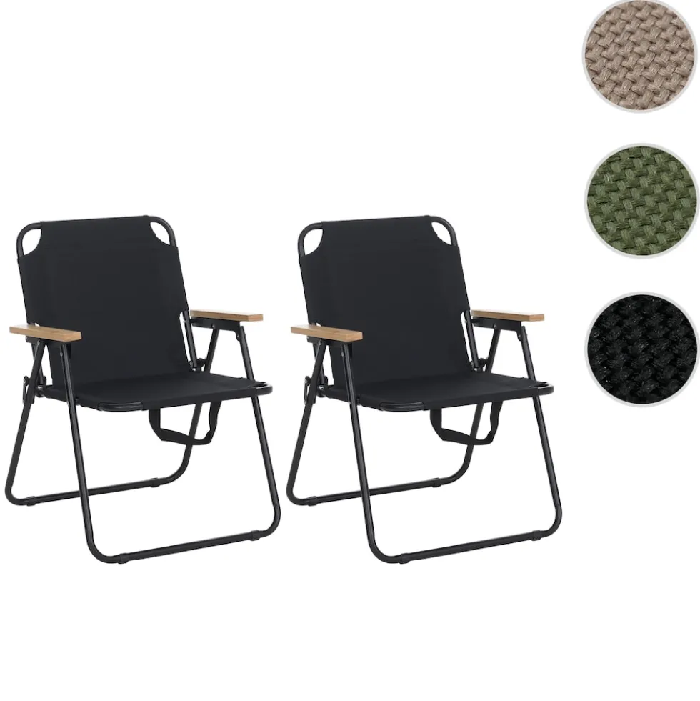 2er-Set Campingstuhl MCW-Q43, Gartenstuhl Balkonstuhl Freizeitstuhl, klappbar Bambus Metall Stoff/Textil ~ schwarz