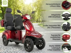 E-Seniorenmobil Vista Quarter-1L, Blei-Akku, 4-Rad, 60V, 1000 Watt, Rot