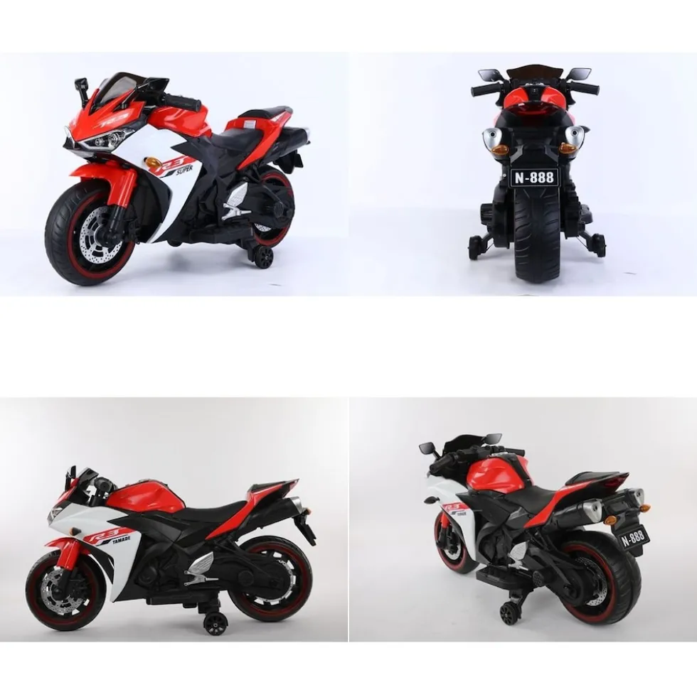ES-Toys Elektro Kindermotorrad 888 Stützräder LED-Scheinwerfer Batterieanzeige rot