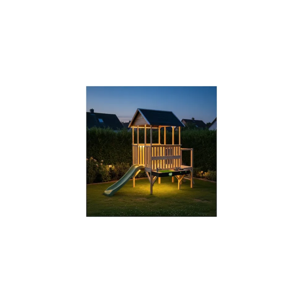 EXIT Panorama 350 Holzspielhaus mit Rutsche, Balkon und Küche