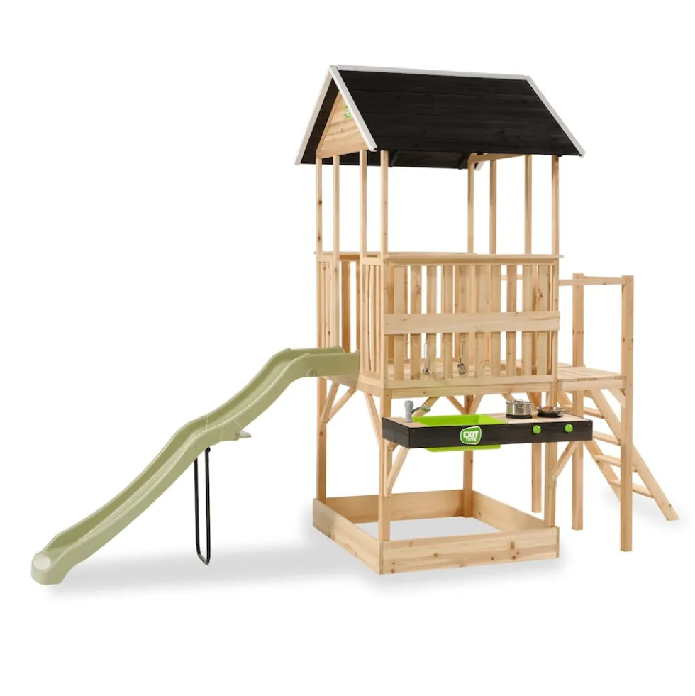 EXIT Panorama 550 Holzspielhaus mit Rutsche, Balkon und Küche