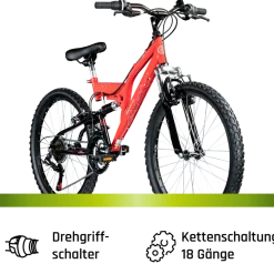 Galano FS180 Jugendfahrrad 24 Zoll Mountainbike 130 - 145 cm 18 Gänge Mädchen Jungen Fahrrad ab 8 Jahre MTB Fully Jugendrad V-Brakes
