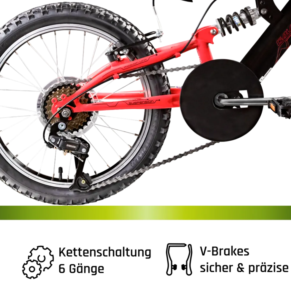 Galano FS180 Kinderfahrrad 6 Gang 18 Zoll ab 6 Jahre 115 - 130 cm Mountainbike Fully für Jungen und Mädchen MTB Fahrrad Fullybike
