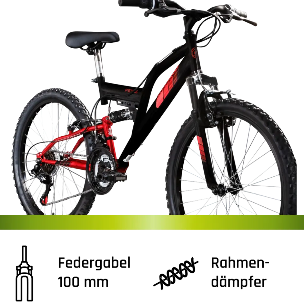 Galano FS240 Mountainbike Kinderfahrrad 24 Zoll Fahrrad 130 - 145 cm Fully ab 8 mit 18 Gängen Jugendfahrrad MTB