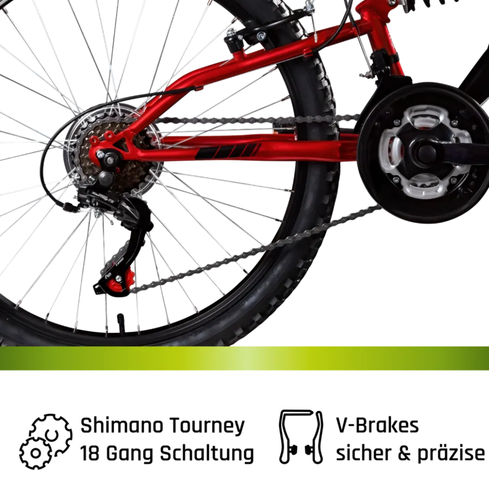 Galano FS240 Mountainbike Kinderfahrrad 24 Zoll Fahrrad 130 - 145 cm Fully ab 8 mit 18 Gängen Jugendfahrrad MTB