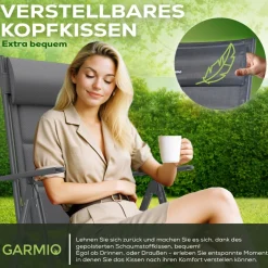 GARMIO® Gartenstuhl Balkonstuhl FLORENZ schwarz, 6er SET, 7-fach verstellbar, klappbar, inkl. Nackenkissen, für Terrasse