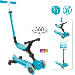 GLOBBER GO-UP ACTIVE LIGHTS 360 – 3 in 1 Aufsitzrad, Laufrad und Scooter, 120/80 mm, 3-rädrig, höhenverstellbar, blau