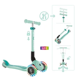 GLOBBER JUNIOR FOLDABLE LIGHTS – Tretroller, 120/80 mm, ABEC 9, 3-rädrig, LED-Leuchtrollen, mint
