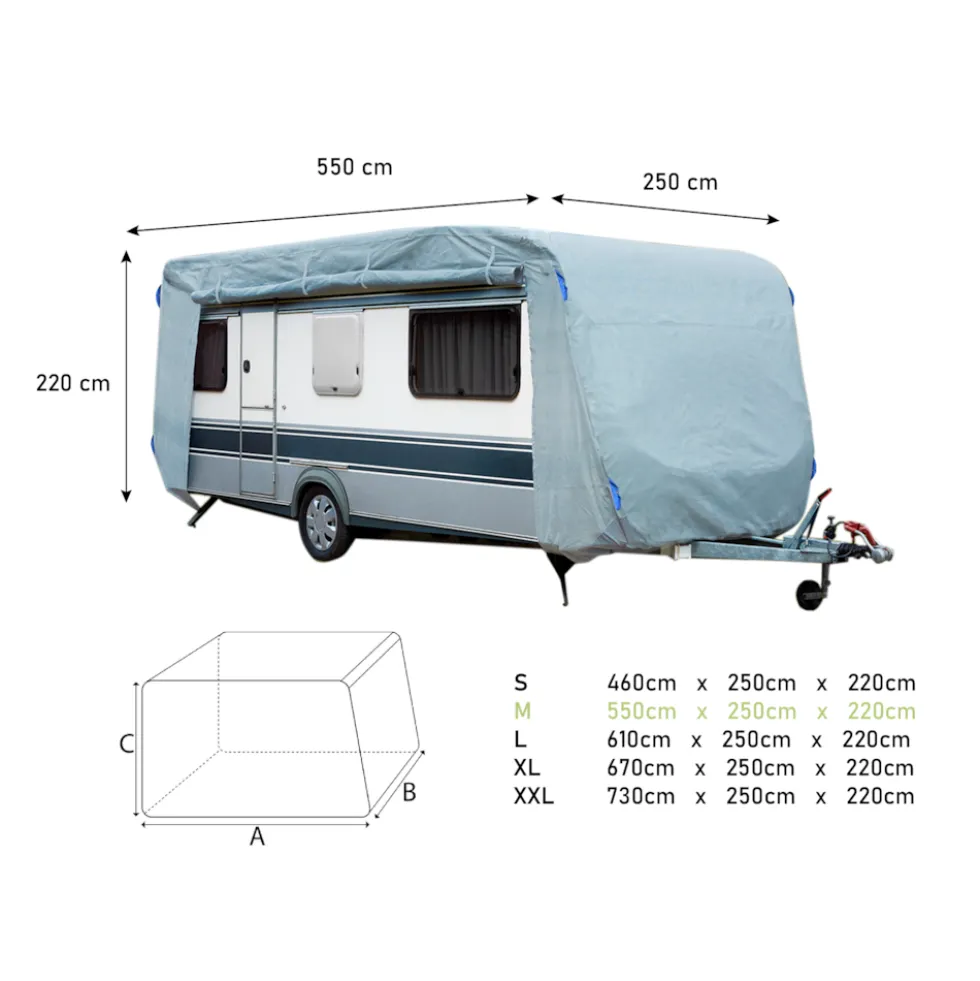 GreenYard Abdeckplane für Wohnwagen oder Wohnmobile Größe M 550 x 250 x 220 cm