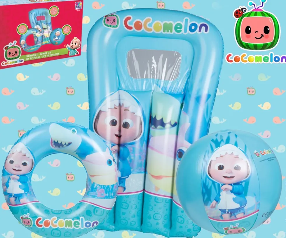 Happy People - Cocomelon 3er Strandset - Wasserball, Schwimmring & Luftmatratze