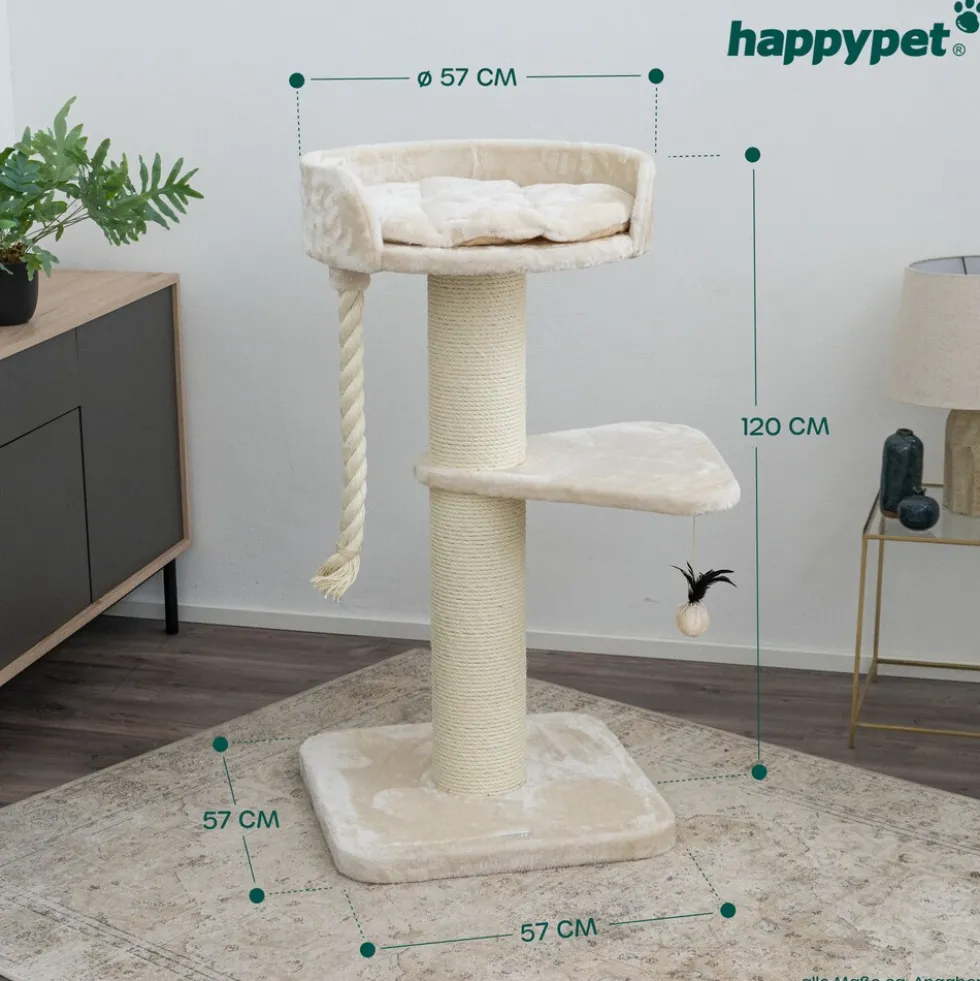 HAPPYPET Kratzbaum große Katzen 18 cm Stämme Katzenbaum 120 cm | Creme