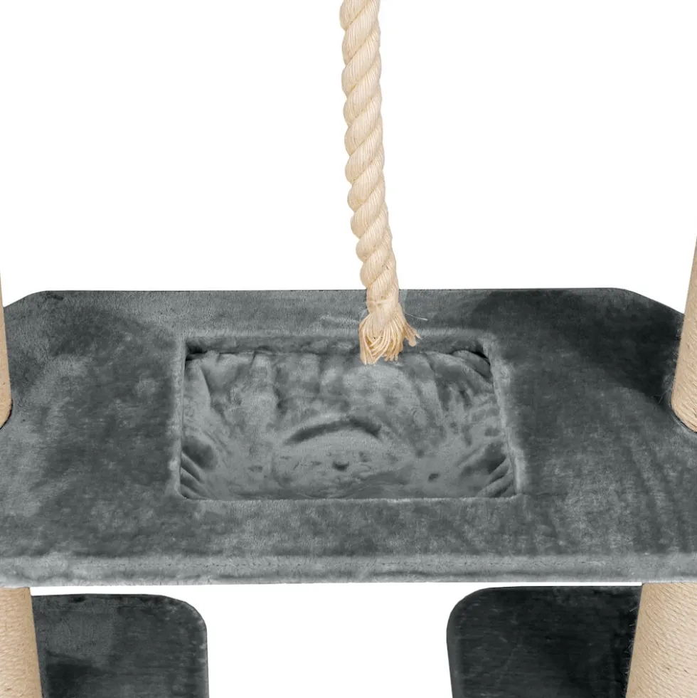 HAPPYPET Kratzbaum Verbindungs-Set mit Spielseil & Liegemulde – Ersatzteil aus Multiplex-Holz, inkl. Plüschbezug & Abstandshalter – Ideal zur Erweiterung von Katzenkratzbäumen | Grau