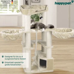 HAPPYPET Premium Kratzbaum 161 cm große Katzen stabil Katzenbaum | Creme