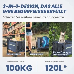 HOMECALL Bollerwagen Handwagen (Erweiterbare Kapazität, bis 100KG, 120L), Für Einkaufen, Camping, Garten, Dogs-Dunkelblau