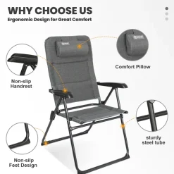 HOMECALL Campingstuhl Gartenstuhl Klappbar, UV+ Olefin-Stoff, 5 fach Verstellbarer Rückenlehne, bis 150kg