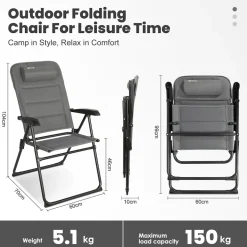 HOMECALL Campingstuhl Gartenstuhl Klappbar, Textilene gepolstert mit Quick-Dry-Schaum, 5 fach Verstellbarer Rückenlehne, bis 150kg