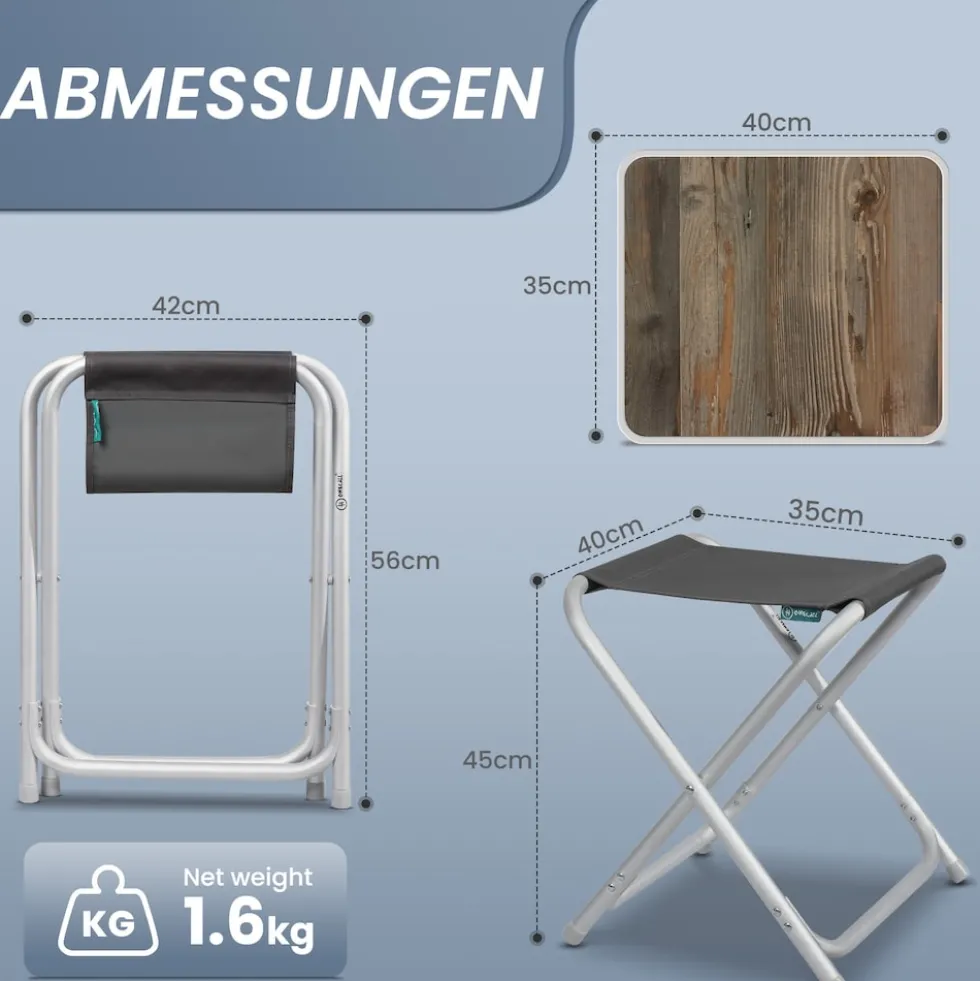 HOMECALL Leichter Campinghocker mit MDF Tisch, Aluminium Beistelltisch für Angeln, Picknick und Balkon