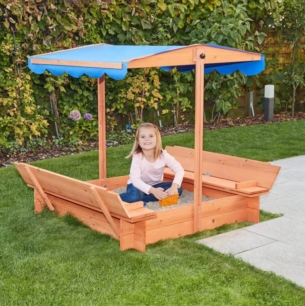 HOME DELUXE Sandkasten mit Sonnensegel BUDDELKISTE - 110 x 110 cm