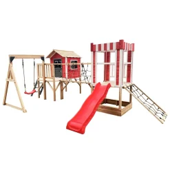 HOME DELUXE Spielpark inkl. Schaukel und Rutsche WUNDERLAND Rot - 555 x 340 cm