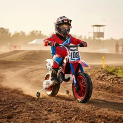 INJUSA Scrambler Cross CR Elektromotorrad für Kinder ab 3 Jahren – 6V Elektro-Motorrad mit Gashebel am Lenker & Stützrädern - 5 km/h