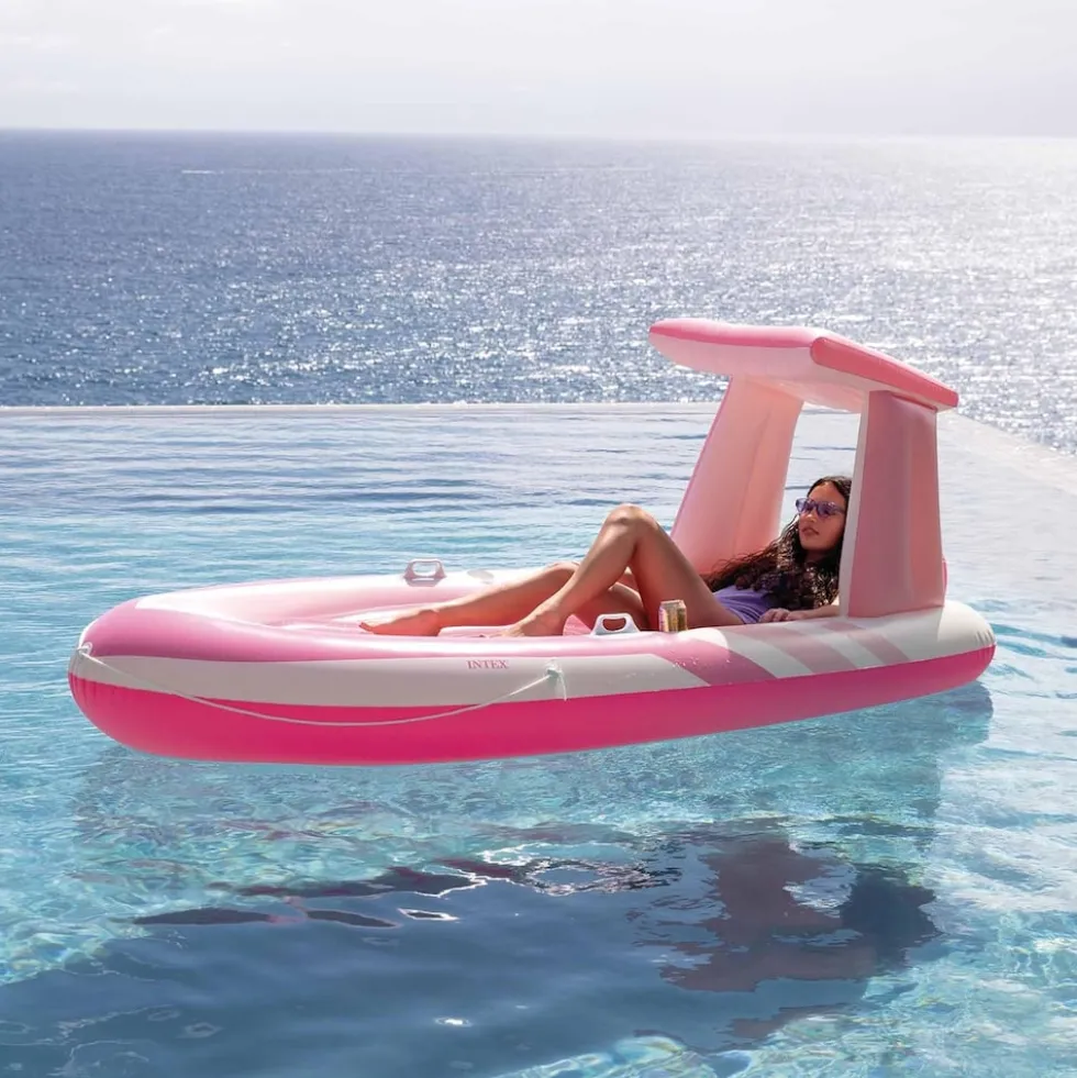 INTEX 57804EU - Luftmatratze - Pink Paradise Boat (244x97x114cm) mit Haltegriffen und Getränkehaltern
