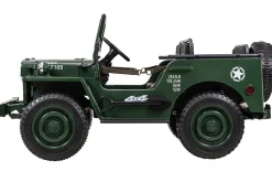 Jeep Willys Kinder-Elektroauto, 3 Sitze und 3 Gurte, Schaufel, Ersatzrad, Federung, Allrad 4x4, LEDs