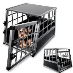 Juskys Alu Hundetransportbox M - 69×54×50 cm verschließbar & pflegeleicht - Hundebox für Hunde
