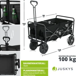 Juskys Bollerwagen 100 kg Tragkraft - Transportwagen faltbar - Einkaufen & Camping - Schwarz