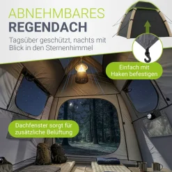 JUSKYS® Campingzelt EasyFlow M - Dunkelgrau/Khaki, aufblasbares Zelt mit Luftpumpe und Zubehör, inkl. LED-Lampe