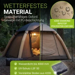 JUSKYS® Campingzelt EasyFlow M - Dunkelgrau/Khaki, aufblasbares Zelt mit Luftpumpe und Zubehör, inkl. LED-Lampe