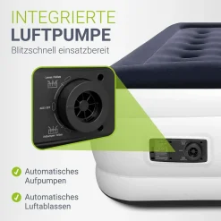 Juskys Luftmatratze Sapri L in Blau-Weiß - 2 Personen Luftbett selbstaufblasend - integrierter Pumpe