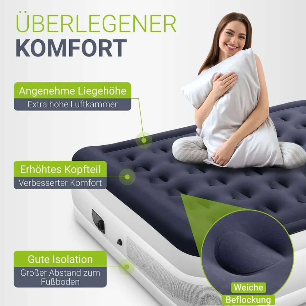 Juskys Luftmatratze Sapri L in Blau-Weiß - 2 Personen Luftbett selbstaufblasend - integrierter Pumpe