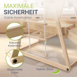 Juskys Mini Klettergerüst für Kinder - Indoor Spielplatz mit Rutsche, Kletterwand & Turnringe Natur