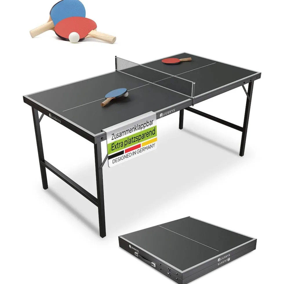 Juskys Mini Tischtennisplatte Flexi mit Zubehör - Tisch klappbar - Indoor Tischtennis für Zuhause - Schwarz