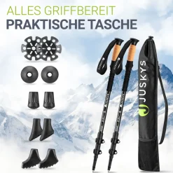 Juskys Nordic Walking Stöcke - Alu Teleskop Wanderstöcke, leicht, ausziehbar, Tasche - Schwarz