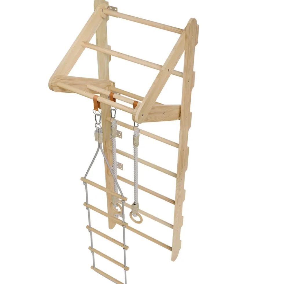 Juskys Sprossenwand für Kinder - Indoor Klettergerüst mit Turnringen, Klimmzugstange, Strickleiter