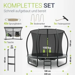 Juskys Trampolin SkyBounce S Ø 228 cm – Gartentrampolin mit PowerSpring Sprungfedern & Leiter