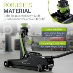 Juskys Wagenheber 2,5 t – Schwarz/Grün, hydraulisch, stabil mit Transportbox, Rangierwagenheber